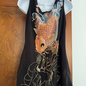 Christian Audigier Black and Orange Koi Fish Tank Top